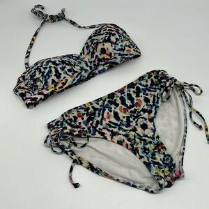 Athleta‎ Multicolor Leopard Print Sun Flare Bikini Removable Halter Straps XS